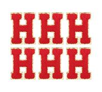 QUARKZMAN Toppe Lettere in Chenille 2.2" Autoadesive Alfabeto H Toppe Ricamate Adesive Lettere Cucire Applicazione per Riparare Vestiti Jeans Scarpe Cappello DIY (Rosso, Confezione da 6)