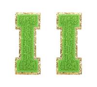 QUARKZMAN Toppe Lettere in Chenille 2.2" Autoadesive Alfabeto I Toppe Ricamate Adesive Lettere Applique per Riparare Abbigliamento Jeans Scarpe Cappello DIY (Verde, Confezione da 2)