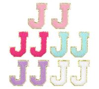 QUARKZMAN Toppe Lettere in Chenille 2.2" Autoadesive Alfabeto J Toppe Ricamate Adesive Lettere Applica per Riparare Vestiti Jeans Scarpe Cappello (Multicolore, Confezione da 10)