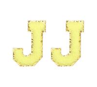 QUARKZMAN Toppe Lettere in Chenille 2.2" Autoadesive Alfabeto J Toppe Ricamate Adesive Lettere Applicazione per Riparare Abbigliamento Jeans Scarpe Cappello DIY(Giallo, Confezione da 2)