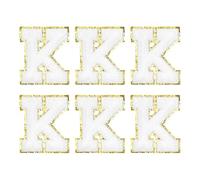 QUARKZMAN Toppe Lettere in Chenille 2.2" Autoadesive Alfabeto K Toppe Ricamate Adesive Lettere Applique per Riparare Vestiti Jeans Scarpe Cappello DIY (Bianco, Confezione da 6)