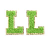 QUARKZMAN Toppe Lettere in Chenille 2.2" Autoadesive Alfabeto L Toppa Ricamata Adesivi Lettere Cucire Applica per Riparare Abbigliamento Jeans Scarpe Cappello DIY (Verde, Confezione da 2)