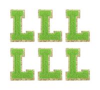 QUARKZMAN Toppe Lettere in Chenille 2.2" Autoadesive Alfabeto l Toppe Ricamate Adesive Lettere Cucire Applicazione per Riparare Abbigliamento Jeans Scarpe Cappello DIY (Verde, 6 Pz)