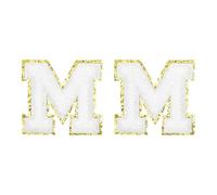 QUARKZMAN Toppe Lettere in Chenille 2.2" Autoadesive Alfabeto M Toppe Ricamate Adesive Lettere Applicazione per Riparare Abbigliamento Jeans Scarpe Cappello DIY (Bianco, Confezione da 2)