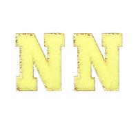 QUARKZMAN Toppe Lettere in Chenille 2.2" Autoadesive Alfabeto N Toppe Ricamate da Cucire Adesivi Lettere Applicazione per Riparare Vestiti Jeans Scarpe Cappello DIY(Giallo, Confezione da 2)