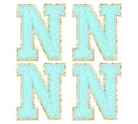 QUARKZMAN Toppe Lettere in Chenille 2.2" Autoadesive Alfabeto N Toppe Ricamate da Cucire Adesivi Lettere Applicazione per Riparare Abbigliamento Jeans Cappello DIY (Blu, Confezione da 4)