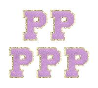 QUARKZMAN Toppe Lettere in Chenille 2.2" Autoadesive Alfabeto P Toppe Ricamate da Cucire Adesivi Lettere Applicazione per Riparare Abbigliamento Jeans Scarpe (Viola, Confezione da 5)