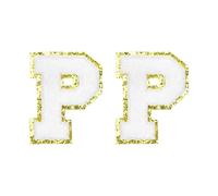 QUARKZMAN Toppe Lettere in Chenille 2.2" Autoadesive Alfabeto P Toppe Ricamate da Cucire Adesivi Lettere Applique per Riparare Vestiti Jeans Scarpe Cappello DIY(Bianco, Confezione da 2)