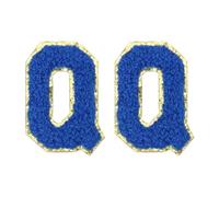 QUARKZMAN Toppe Lettere in Chenille 2.2" Autoadesive Alfabeto Q Toppe Ricamate Cucire Adesivi Lettere Applicazione per Riparare Abbigliamento Jeans Scarpe Cappello DIY(Blu, Confezione da 2)