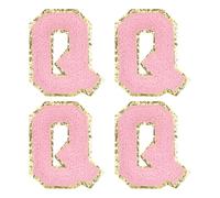 QUARKZMAN Toppe Lettere in Chenille 2.2" Autoadesive Alfabeto Q Toppe Ricamate da Cucire Adesivi Lettere Applicazione per Riparare Vestiti Jeans Scarpe Cappello DIY(Rosa, Confezione da 4)
