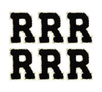 QUARKZMAN Toppe Lettere in Chenille 2.2" Autoadesive Alfabeto R Toppe Ricamate Adesive Lettere Applicazione per Riparare Vestiti Jeans Scarpe Cappello DIY (Nero, Confezione da 6)