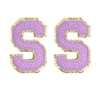 QUARKZMAN Toppe Lettere in Chenille 2.2" Autoadesive Alfabeto S Applique Ricamate Adesive Lettere per Riparare Vestiti Jeans Scarpe Cappello DIY (Viola, Confezione da 2)