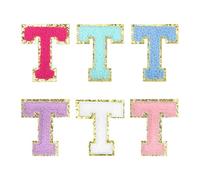 QUARKZMAN Toppe Lettere in Chenille 2.2" Autoadesive Alfabeto T Applica Toppe Ricamate Cucire Adesivi Lettere Applicazione per Riparare Abbigliamento Jeans Scarpe (Multicolore, 6 Pz)