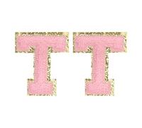 QUARKZMAN Toppe Lettere in Chenille 2.2" Autoadesive Alfabeto T Toppe Ricamate Adesive Lettere Applique per Riparare Abbigliamento Jeans Scarpe Cappello DIY(Rosa, Confezione da 2)