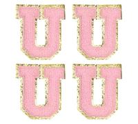 QUARKZMAN Toppe Lettere in Chenille 2.2" Autoadesive Alfabeto U Toppe Ricamate Adesive Lettere Applica per Riparare Abbigliamento Jeans Scarpe Cappello DIY(Rosa, Confezione da 4)