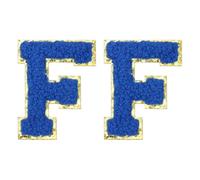 QUARKZMAN Toppe Lettere in Chenille 2.2" Autoadesive F Toppe Ricamate Adesive Lettere Applique per Riparare Vestiti Jeans Scarpe Cappello DIY(Blu, Confezione da 2)