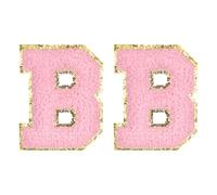 QUARKZMAN Toppe Lettere in Chenille 2.2" Autoadesive Lettera B Toppa Ricamata Adesivi Lettera Applicazione per Riparare Vestiti Jeans Scarpe Cappello DIY(Rosa, Confezione da 2)
