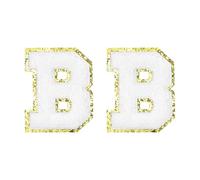 QUARKZMAN Toppe Lettere in Chenille 2.2" Autoadesive Lettera B Toppa Ricamata Adesivi Lettere Cucire Applicazione per Riparare Vestiti Jeans Scarpe Cappello DIY(Bianco, Confezione da 2)