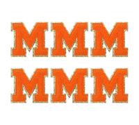 QUARKZMAN Toppe Lettere in Chenille 2.2" Autoadesive Lettere m Toppe Ricamate da Cucire Adesivi Lettere Applicazione per Riparare Vestiti Jeans Scarpe DIY(Arancione, Confezione da 6)