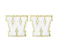 QUARKZMAN Toppe Lettere in Chenille 2.2" con Adesivo Alfabeto W Toppe Ricamate Autoadesive Adesivi Lettere Applique per Riparare Abbigliamento Jeans Scarpe Cappello DIY(Bianco, 2 Pz)