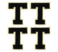 QUARKZMAN Toppe Lettere in Chenille 3.1" Alfabeto T Toppa Ricamata da Cucire Adesivi Lettere Applicazione per Riparare Abbigliamento Jeans Scarpe Cappello DIY(Nero, Confezione da 4)