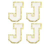 QUARKZMAN Toppe Lettere in Chenille 3.1" Autoadesive Alfabeto J Toppe Ricamate Adesive Lettere Applique per Riparare Vestiti Jeans Scarpe Cappello DIY(Bianco, Confezione da 4)