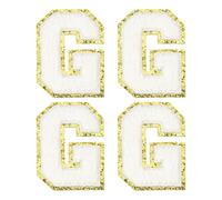 QUARKZMAN Toppe Lettere in Chenille 3.1" Lettera G Toppa Ricamata Cucibile Adesivi Lettere Applique per Riparare Vestiti Jeans Scarpe Cappello DIY(Bianco, Confezione da 4)