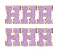 QUARKZMAN Toppe Lettere in Chenille Autoadesive 2.2" Lettera H Toppe Ricamate Adesive Applicazione per Riparare Vestiti Jeans Scarpe Cappello DIY (Viola, Confezione da 6)