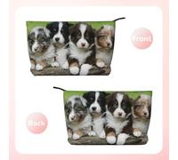 Quartetto di cuccioli di pastore australiano di piccola taglia, Borsa per cosmetici in velluto a coste Borsa per il trucco Borsa da viaggio portatile