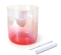 Quartz Chakra Crystal Singing Bowl for Yoga Meditation & Sound Bath, Clear Sound Bowl with Crystal Striker Suede Mallet & O-ring, Gradient Red(432Hz,8 inch D note)