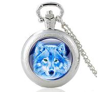 Quartz Pocket Watch Men's and Women's Wolf Pendant Necklace Pocket Watch Jewelry Pocket Watch Gift Gift P437-Silver