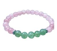 quarzo fragola naturale e quarzo rosa pietra preziosa 8 mm | forma rotonda, pietra taglio liscio | 7 pollici | gemma di colore rosa e verde | braccialetto elastico energetico | LSB_01814