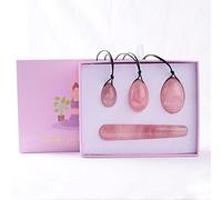 Quarzo rosa naturale Yoni Egg Jade Eggs Donne Kegel Ginnico Muscoli Stringere Palla Jade Massager Crystal Kegel Eggs, Yoni Wand decorazione della stanza (Color : Drilled Set With Box)