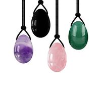 Quarzo Rosa Naturale Yoni Egg Set Ossidiana Esercizio di Kegel Uovo di Giada Rafforzamento Muscolare Sfere di Cristallo Pietra da Massaggio Forata,Obsidian S decorazione della stanza