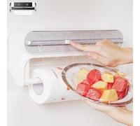 Quasziwa 2-in-1 Porta Rotolo da Cucina da Parete - Dispenser per Pellicola e Alluminio Film con Taglia - Design Magnetico, Taglierina per Carta Stagnola con Portarotolo - Include 50m di Film, Bianco