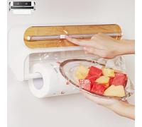 Quasziwa 2-in-1 Porta Rotolo da Cucina da Parete - Dispenser per Pellicola e Alluminio Film con Taglia - Design Magnetico, Taglierina per Carta Stagnola con Portarotolo - Include 50m di Film, Naturale