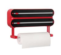 Quasziwa 3-in-1 Porta Rotolo da Cucina a Parete - Dispenser Pellicola e Alluminio Magnetico, Taglia Carta Stagnola Professionale con Portarotolo Estraibile - Facile da Installare e Salvaspazio, Rosso