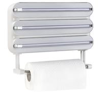 Quasziwa 4-in-1 Porta Rotolo da Cucina a Parete - Dispenser Pellicola e Alluminio Magnetico, Taglia Carta Stagnola Professionale con Portarotolo Estraibile - Facile da Installare e Salvaspazio, Bianco