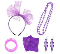 Quattro accessori essenziali in stile anni '80, tra cui braccialetti da 5 pezzi, collana, orecchini