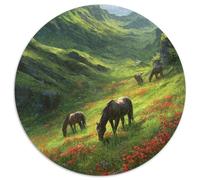 Quattro cavalli selvaggi pascolano tranquillamente Puzzle Sostenibili Con Motivi Per Adulti Da Gioco in Legno Di Alta Qualità 1000pcs (67.5x67.5cm)