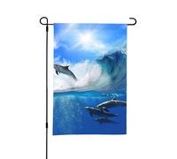Quattro delfini nel mare delle balene,Bandiera da giardino per esterni e interni, stendardo decorativo bifacciale 30x45 cm