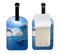 Quattro delfini nel mare delle balene,Etichette per bagagli in pelle PU, etichette per bagagli resistenti da viaggio, 2 pezzi