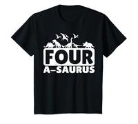 Quattro Dinosauri A-Saurus di 4 Anni, 4° Compleanno, Maschietto e Bambina Maglietta