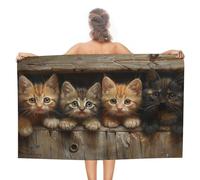 Quattro gattini che sbirciano telo mare in microfibra senza sabbia, grandi asciugamani da doccia multiuso assorbente per bagno piscina 130 x 80 cm