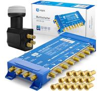 Quattro LNB di alta qualità + commutatore pmse 5/8 HB-DIGITAL 1 SAT fino a 8 partecipanti/ricevitore per Full HDTV 3D 4K UHD con alimentatore di rete + 25 connettori F dorati inclusi