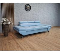 Quattro Meble Un divano Varsovia Premium in pelle naturale robusta e durevole Toledo Sky Blue Vera Divano