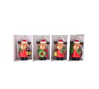 Quattro mini ciondoli in resina a forma di albero di Natale con alce, cane, gatto e casa delle nevi, decorazione per le vacanze, corda da appendere per un facile posizionamento (alce)