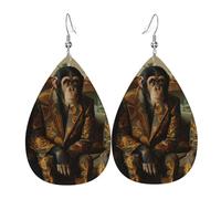 Quattro scimmie in giacca e cravatta Orecchini in pelle a forma di lacrima, set da 2, ganci per le orecchie placcati in argento 925, antiruggine, con tappi per le orecchie, adatti per feste, San Valen