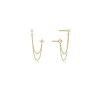 Quattro Zirconi Fiore Orecchini Per Le Donne Doppio Stud Catena Nappa Piercing Orecchino Placcato Oro 18K Estetica e pratica