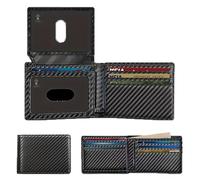 Quavva Portafoglio sottile minimalista da uomo, design in fibra di carbonio con blocco RFID, 13 scomparti per carte + finestra d'identità, tasca frontale con clip per soldi, portafoglio bifold ultra